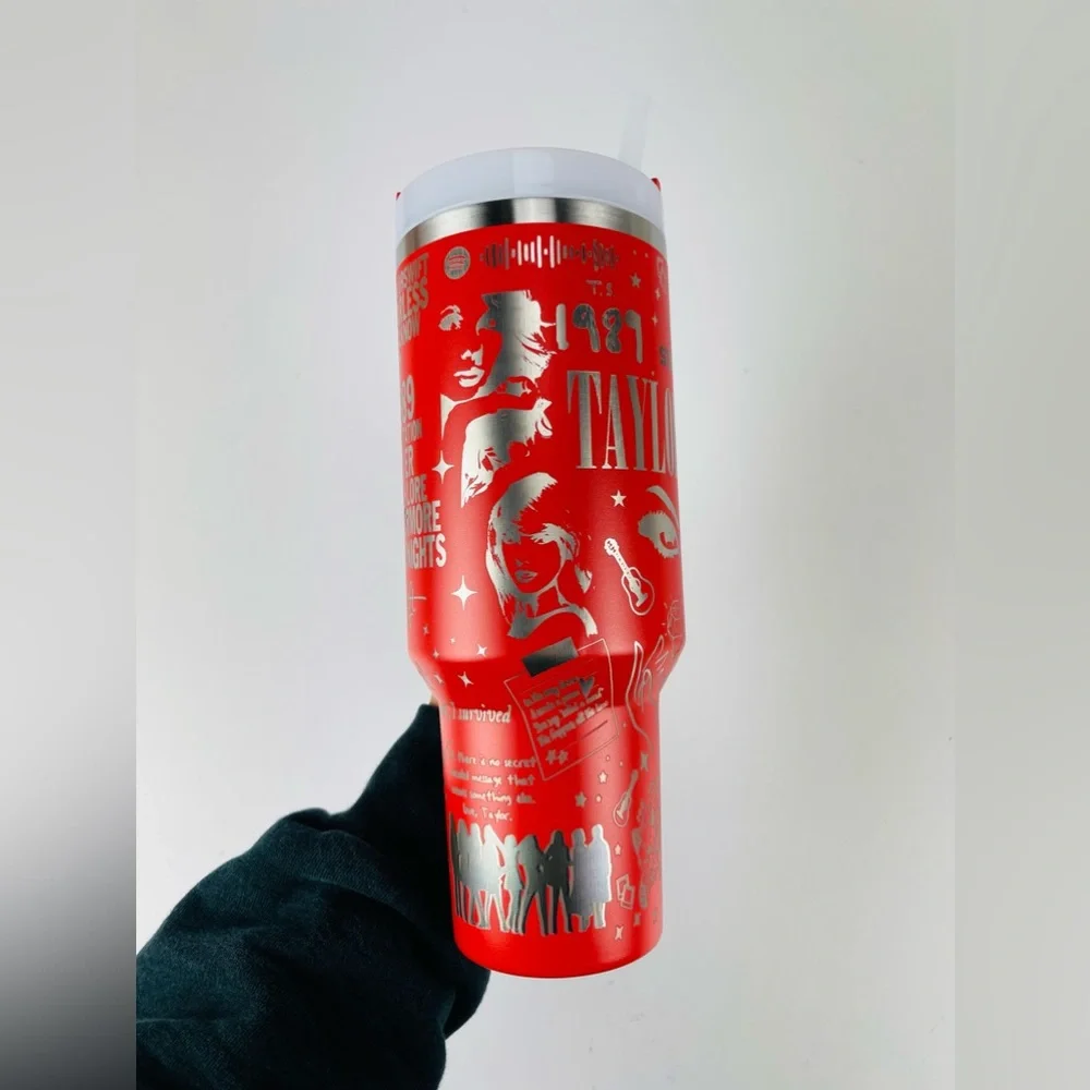 Stanley 40oz Tumbler Red Lava Tylor Swift Engraved - Picture 8 of 9